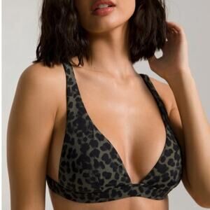 GOOD AMERICAN Bikini Top Small Boost Wide Band Animal Print Green Reversible NWT